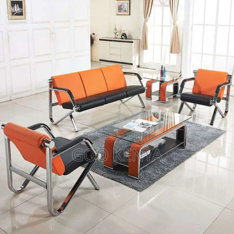 Office Sofa; 5-Seater Leather Reception Sofa for Office Waiting Area