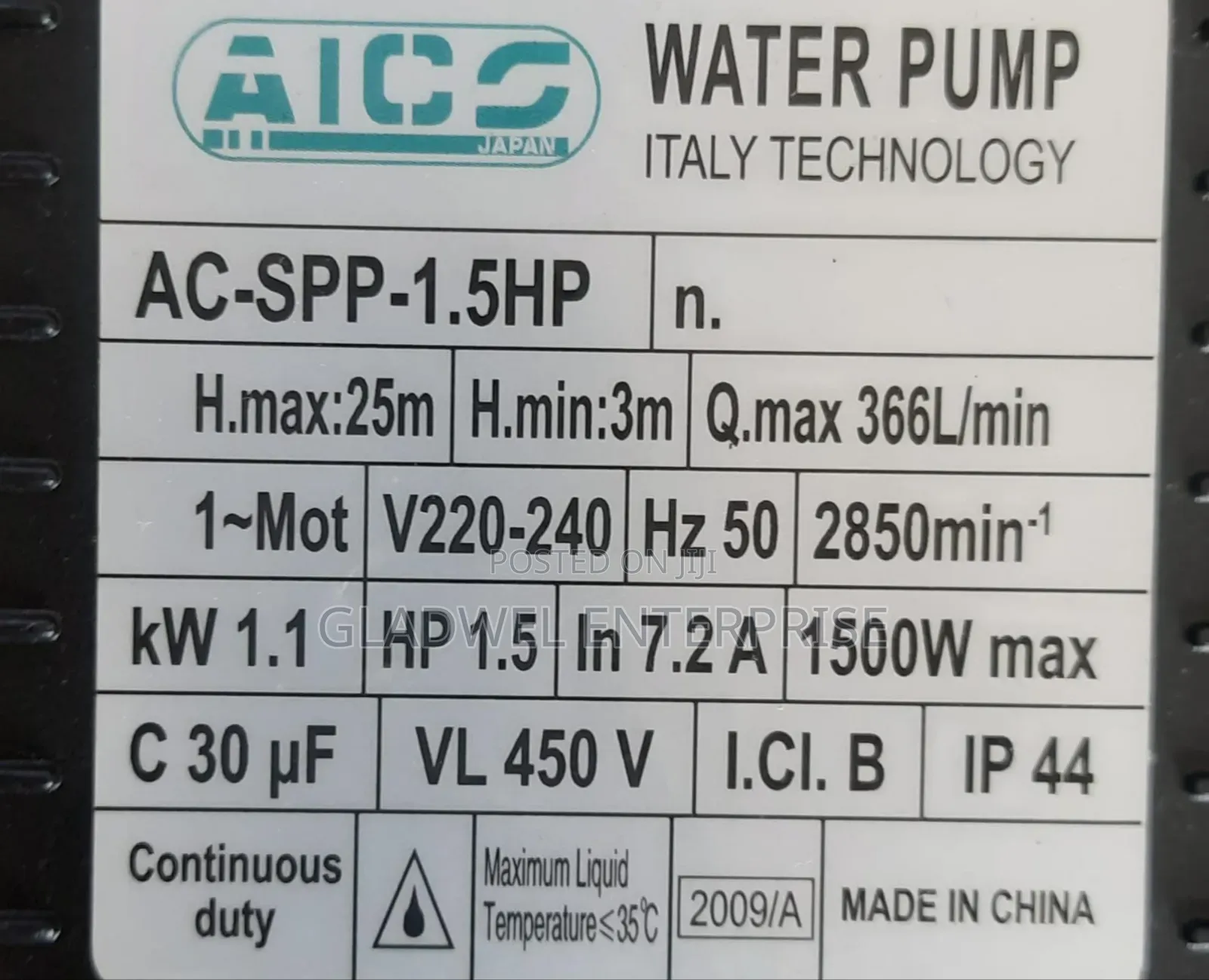 Aico Japan Swimming Pool Pump 1.5hp 25m H.Max 25m