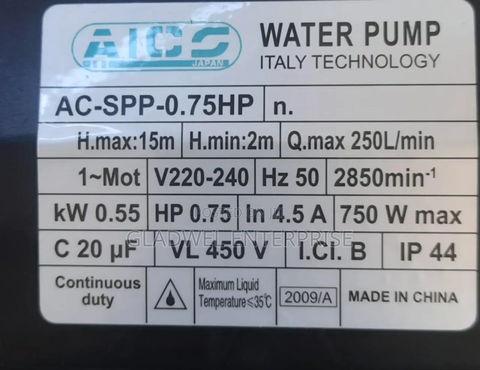 0.75hp Aico Japan Swimming Pool Pump 15m H.Max