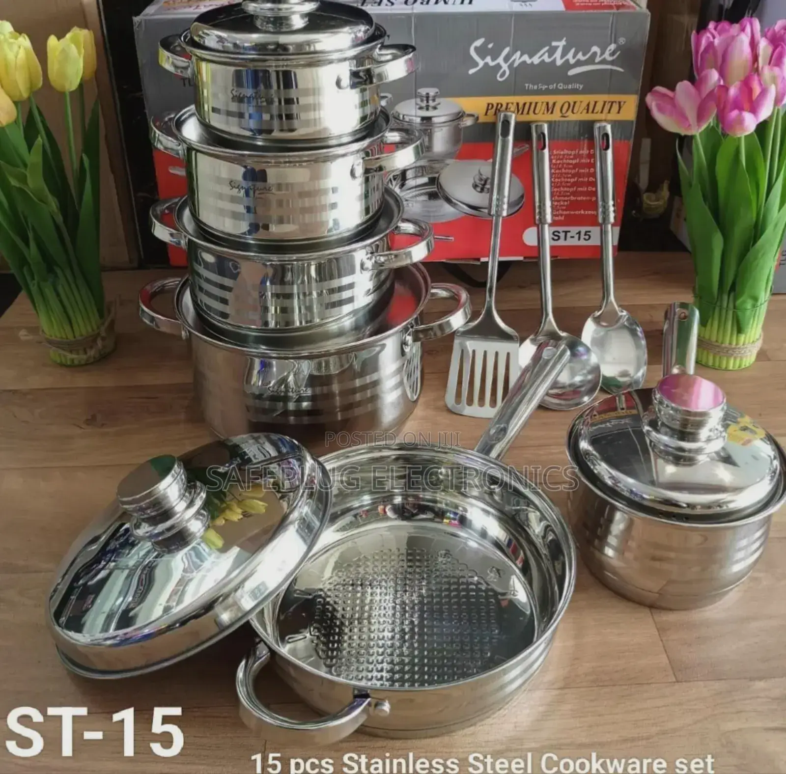 Signature 15pcs Induction Base Stainless Steel Cookware Set, Glass Lid