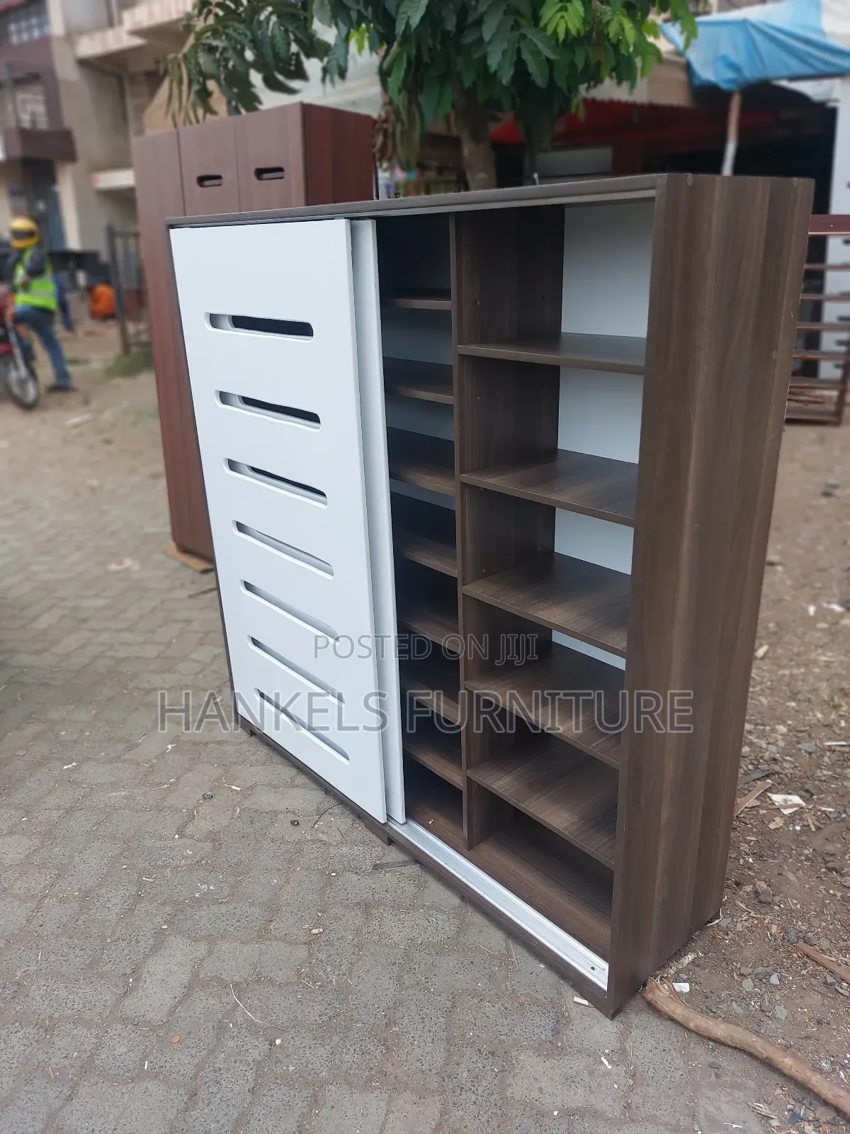 Sliding Walnut White Shoe Rack Storage Shoe Cabinet