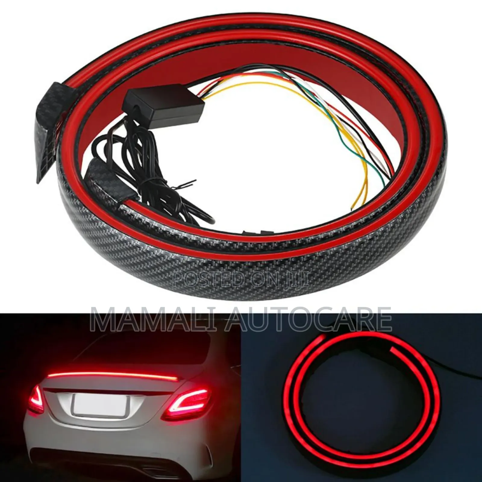 Car Rear Rubber Spoiler With Led Carbon Fiber Finish