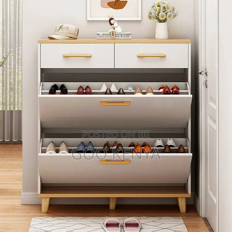 Home Shoe Cabinet; Home Furniture Wooden Shoe Organizer in White