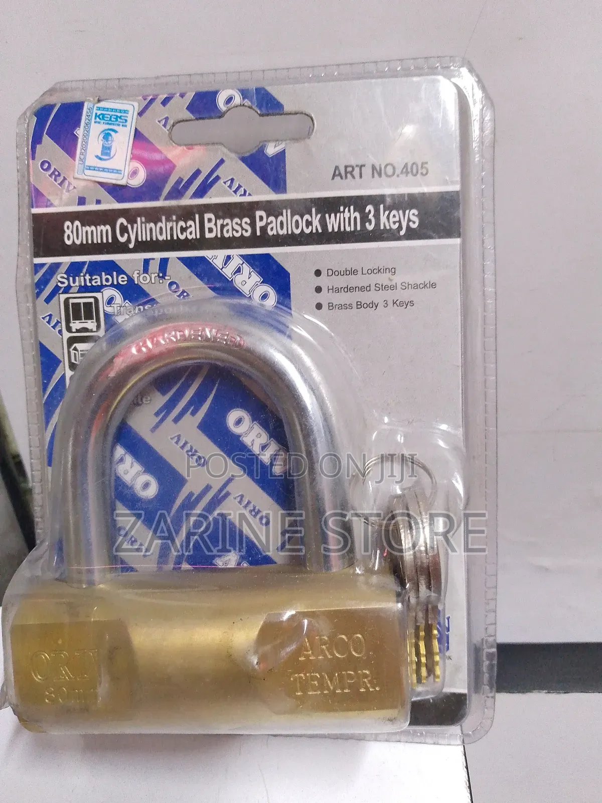 Oriv 80mm Padlock With 3 Keys Cylindrical With Hardened Steel Shackle