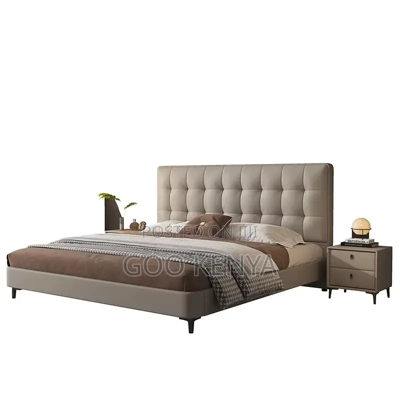 Home Bed; Black Wooden Bed With Leather-Coated Headboard