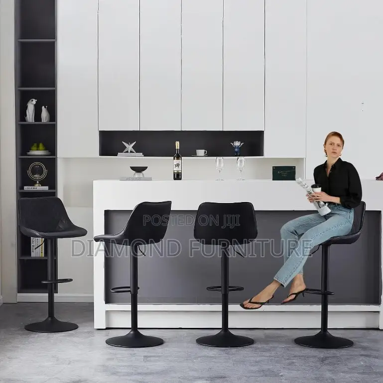 Bar Chair; Leather Swivel Bar Stool With Modern Adjustable Design