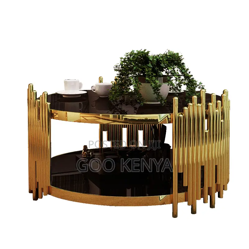 Home Coffee Table; Round Glass Top Coffee Table With Gold Frame