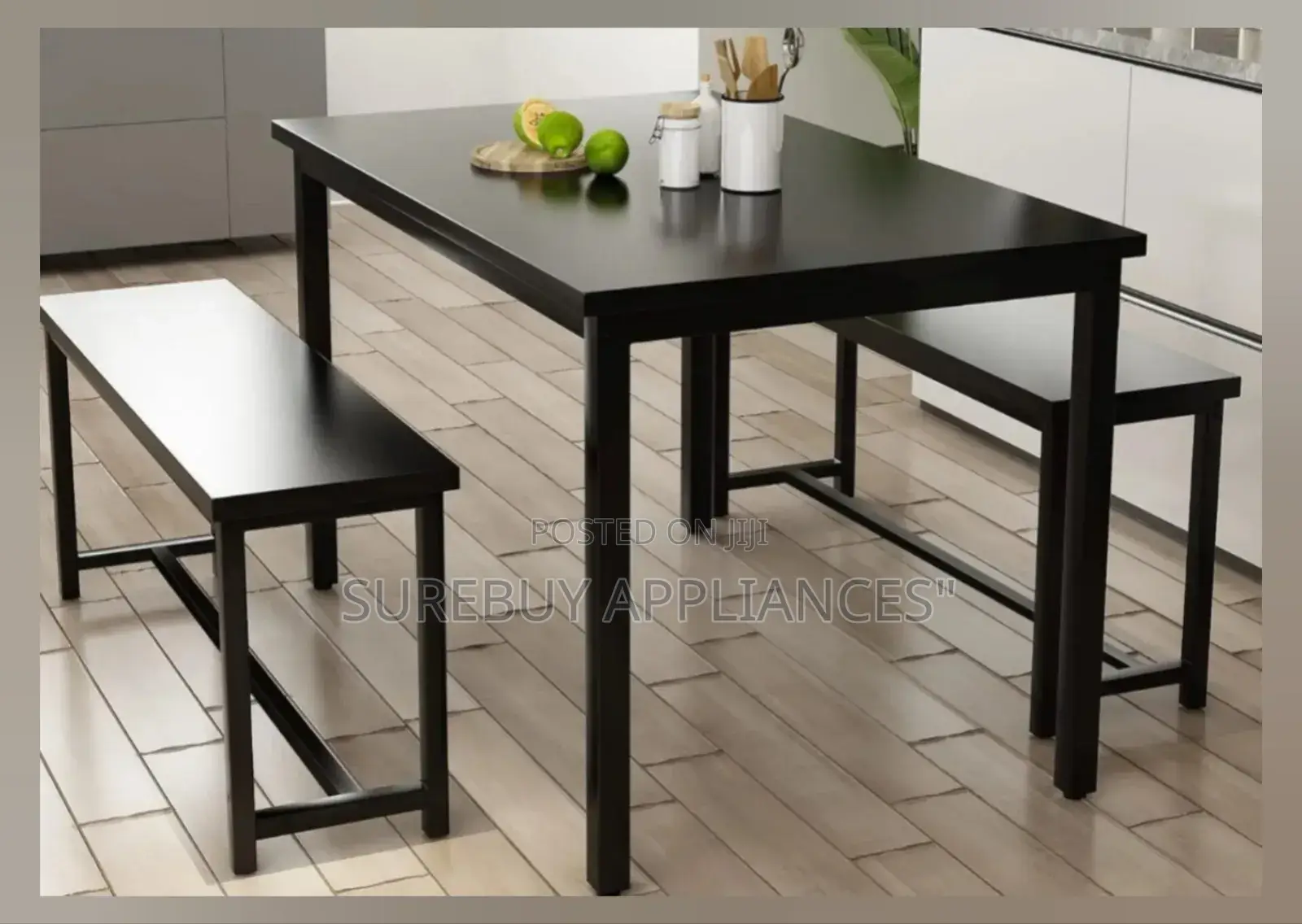 Diego Dining Table Set for 4 With 2 Benches Black Oak