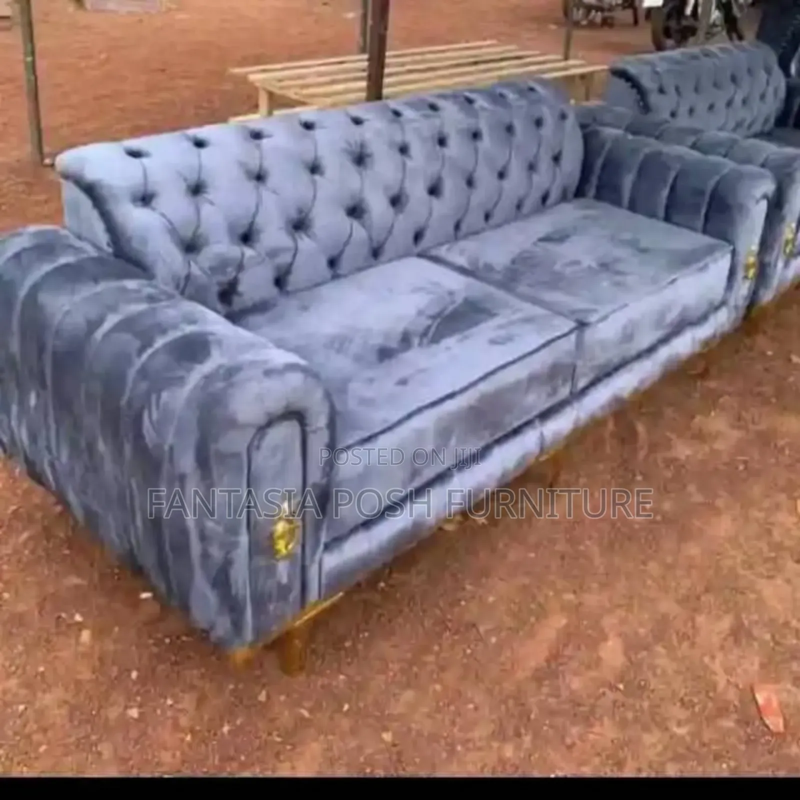 3 Seater Grey Velvet Chester Sofa - Free Delivery