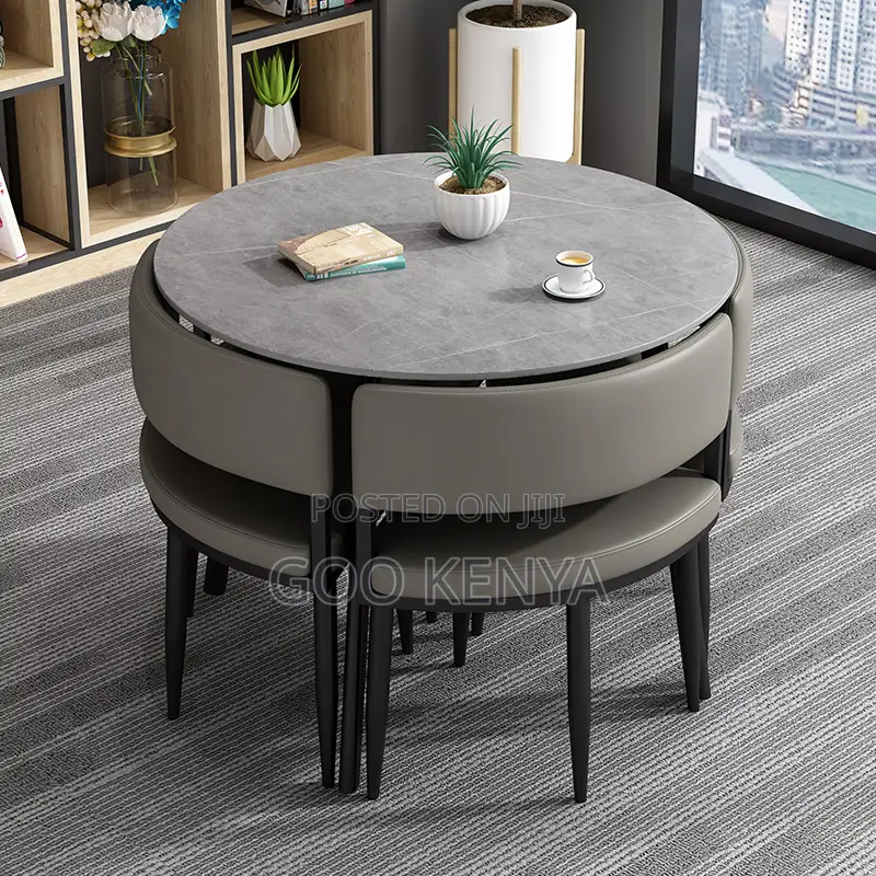 Dining Set; Modern Marble Dining Set With 4 Leather Chairs