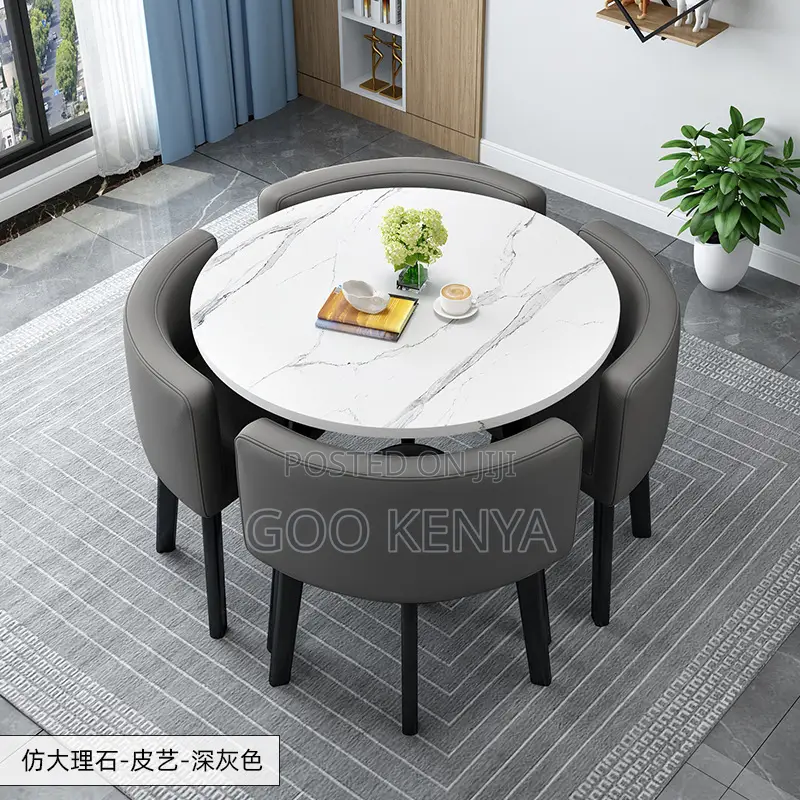 Dining Set; Modern Marble Dining Set With 4 Leather Chairs