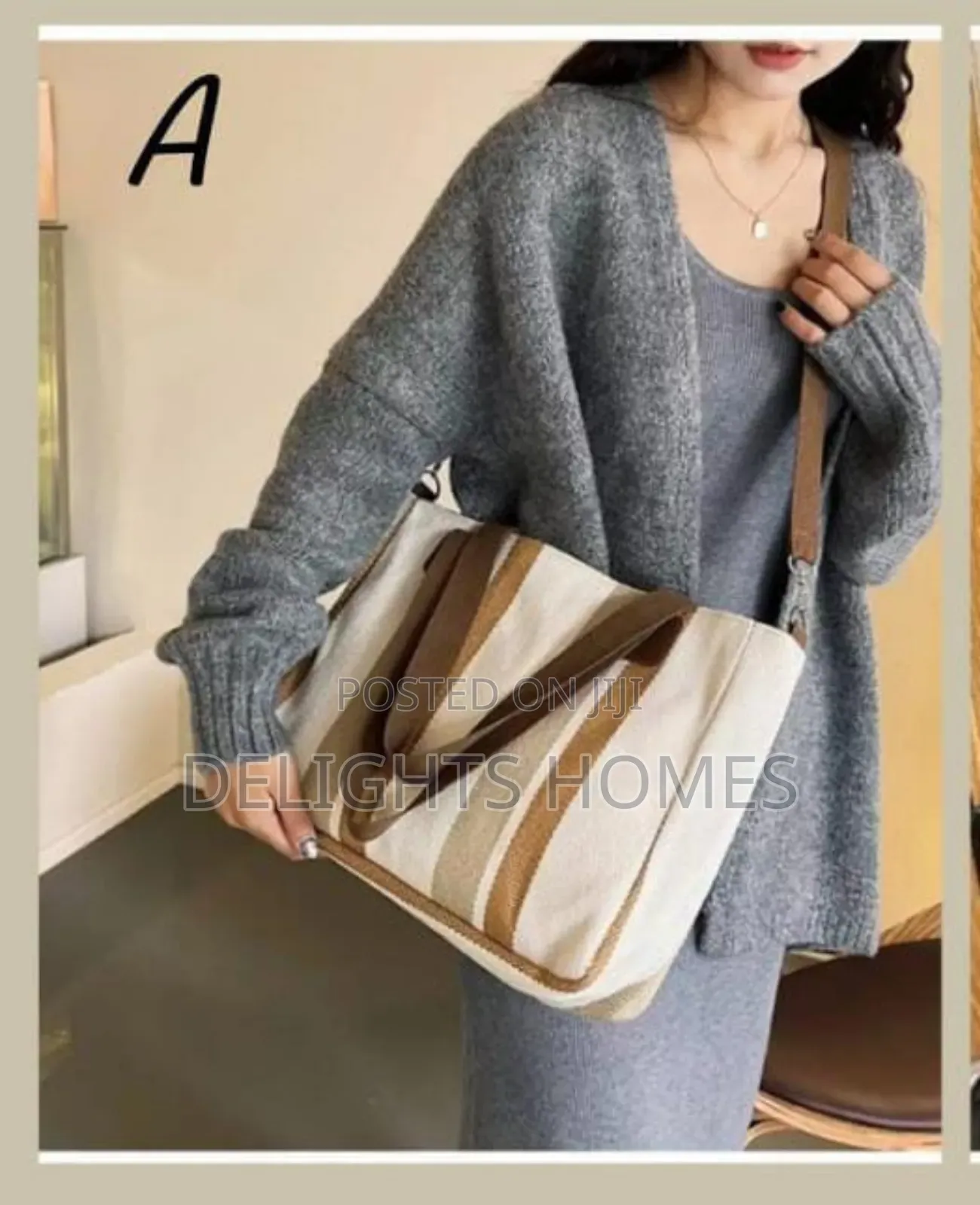 Vintage Striped Canvas Tote Bag-Re