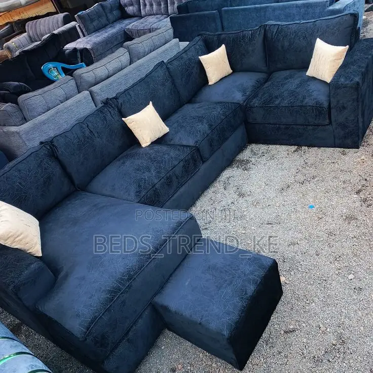 Amazing Blue 9 Seater U Sofa With a Puff