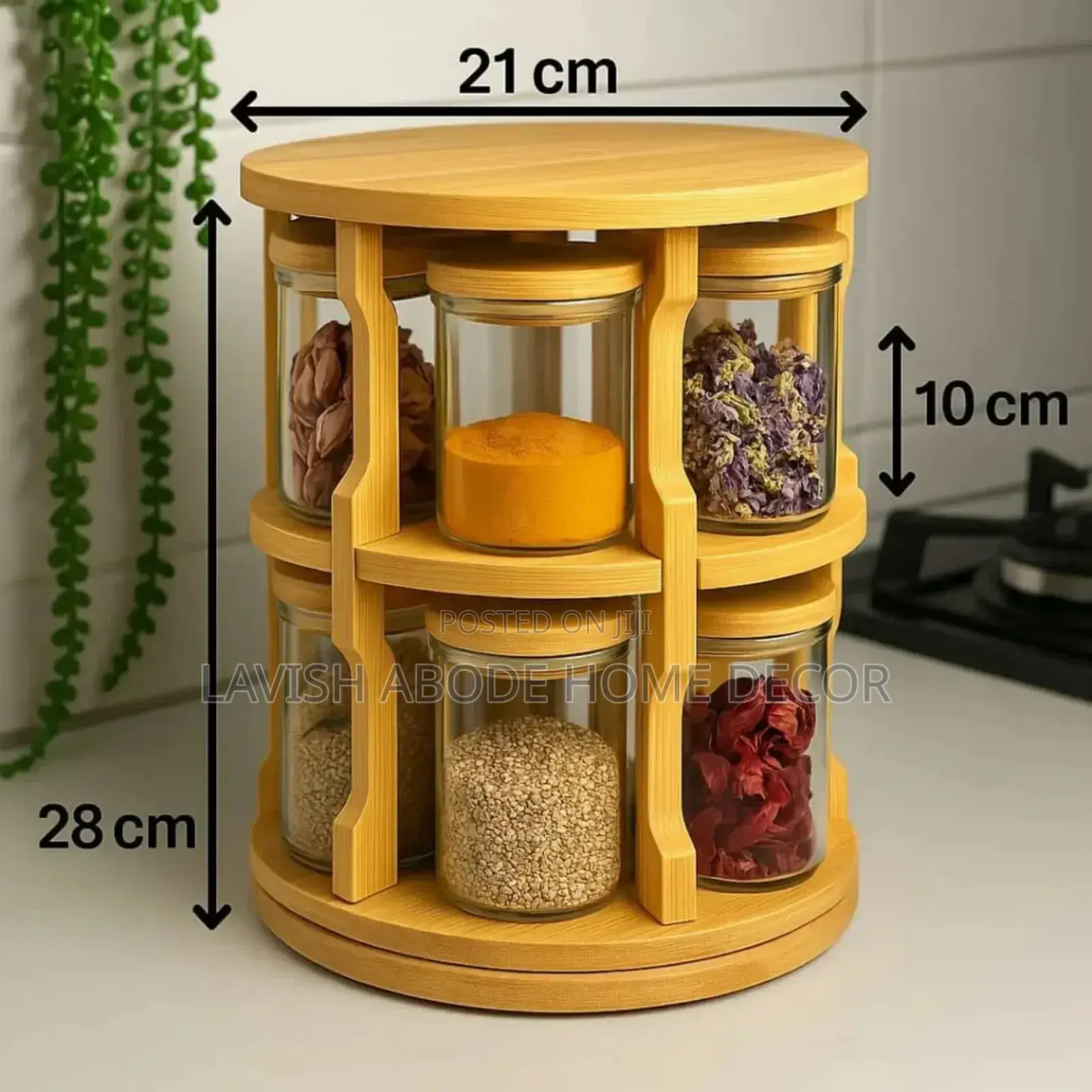 Rotating Spice Bamboo Tabletop Rack With 10pcs Jars
