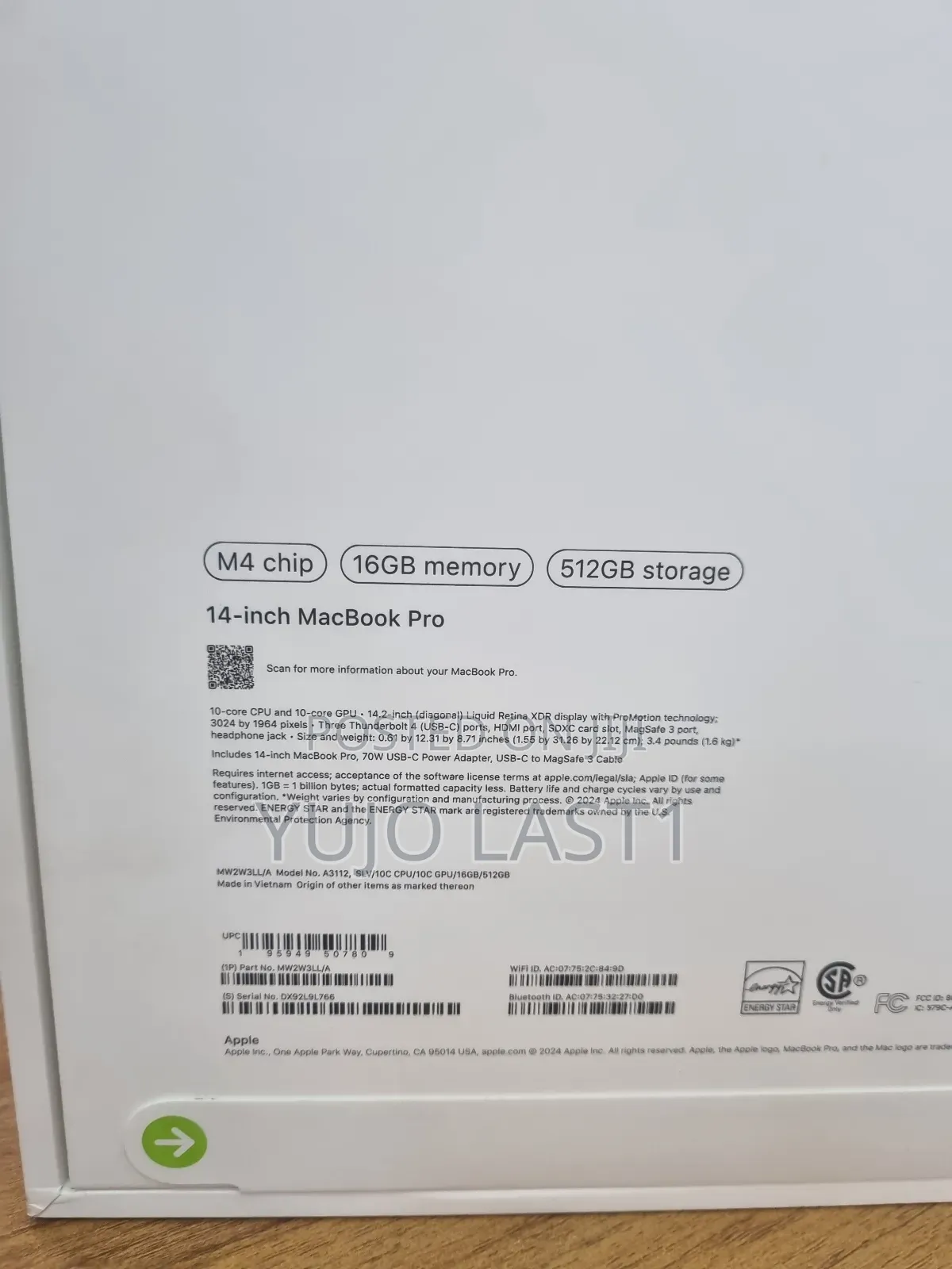 New Laptop Apple MacBook Pro 16GB Apple M4 Pro SSHD+SSD 512GB