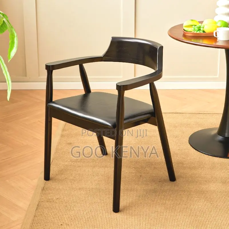 Dining Chair; Smooth Finish Wooden Dining Chair With Leather Cushion