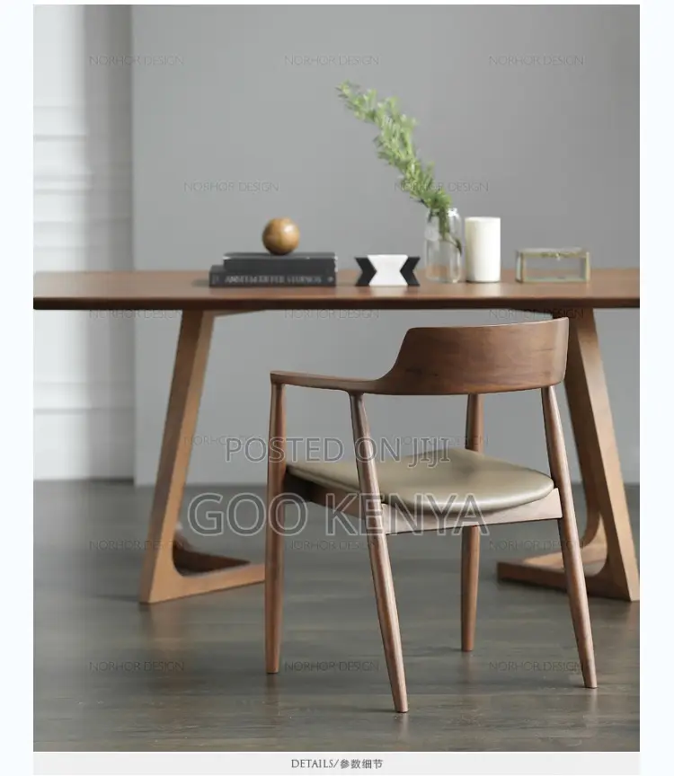 Dining Chair; Smooth Finish Wooden Dining Chair With Leather Cushion