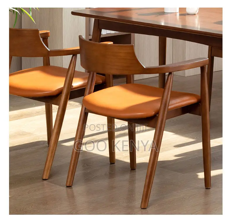 Dining Chair; Smooth Finish Wooden Dining Chair With Leather Cushion