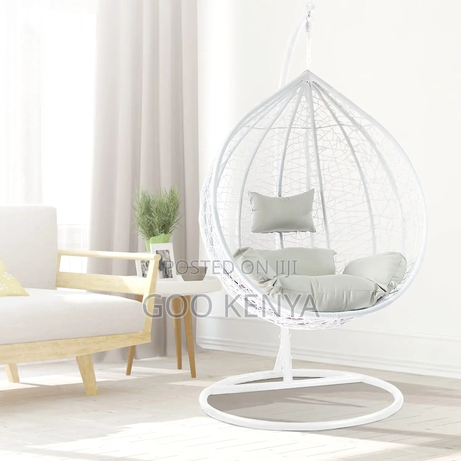 Outdoor Chair; Hanging Swing Chair With Metal Frame Base