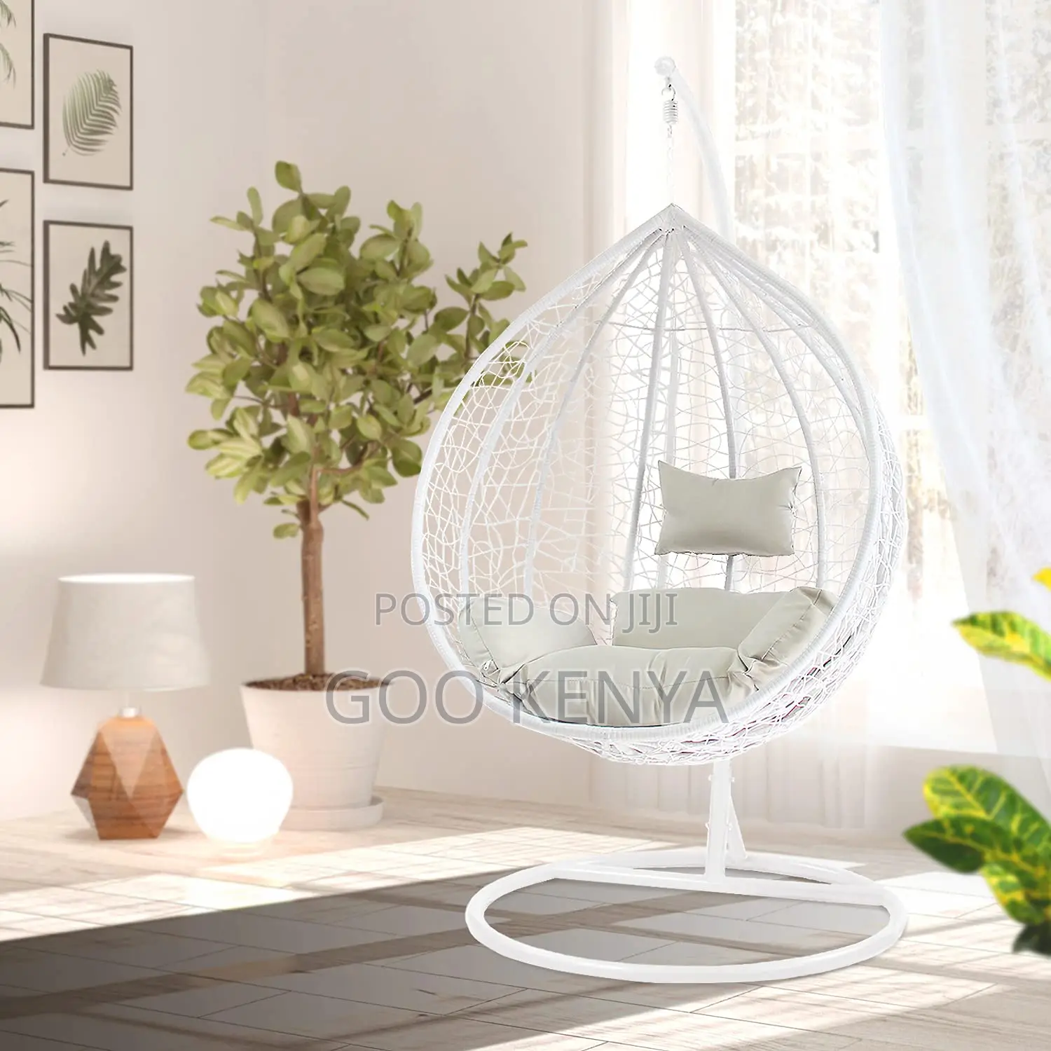 Outdoor Chair; Hanging Swing Chair With Metal Frame Base