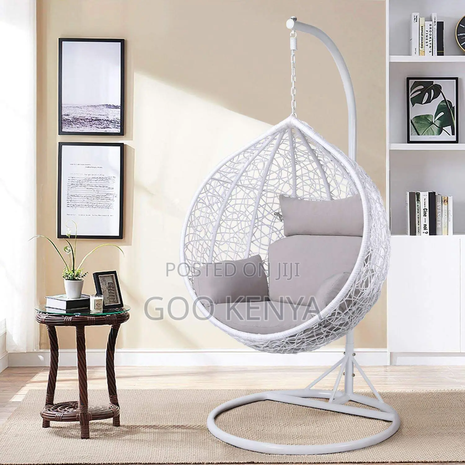 Outdoor Chair; Hanging Swing Chair With Metal Frame Base