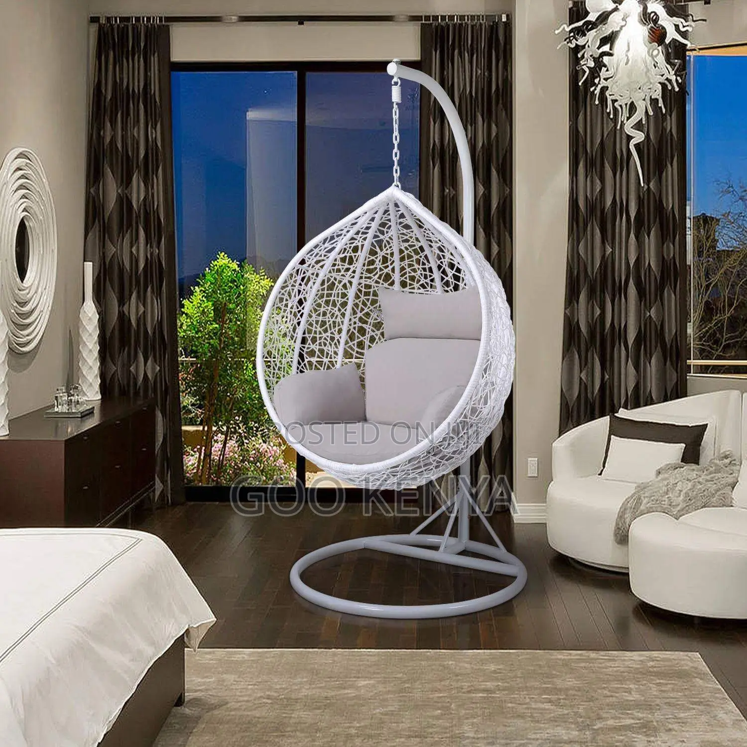 Outdoor Chair; Hanging Swing Chair With Metal Frame Base