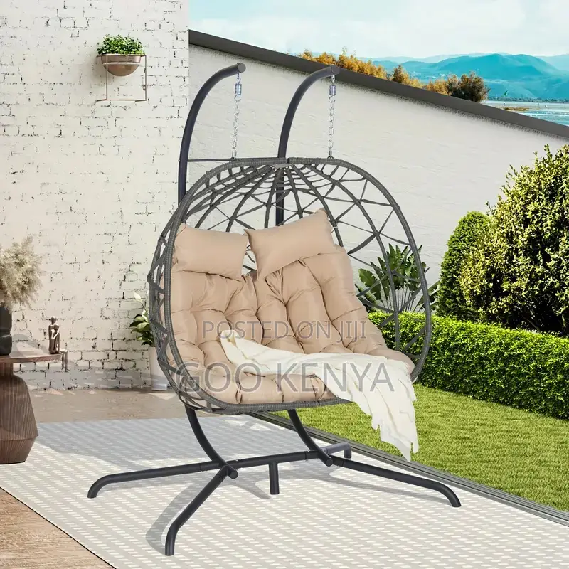 Outdoor Chair; Balcony Double Swing Chair With Fabric Cushions