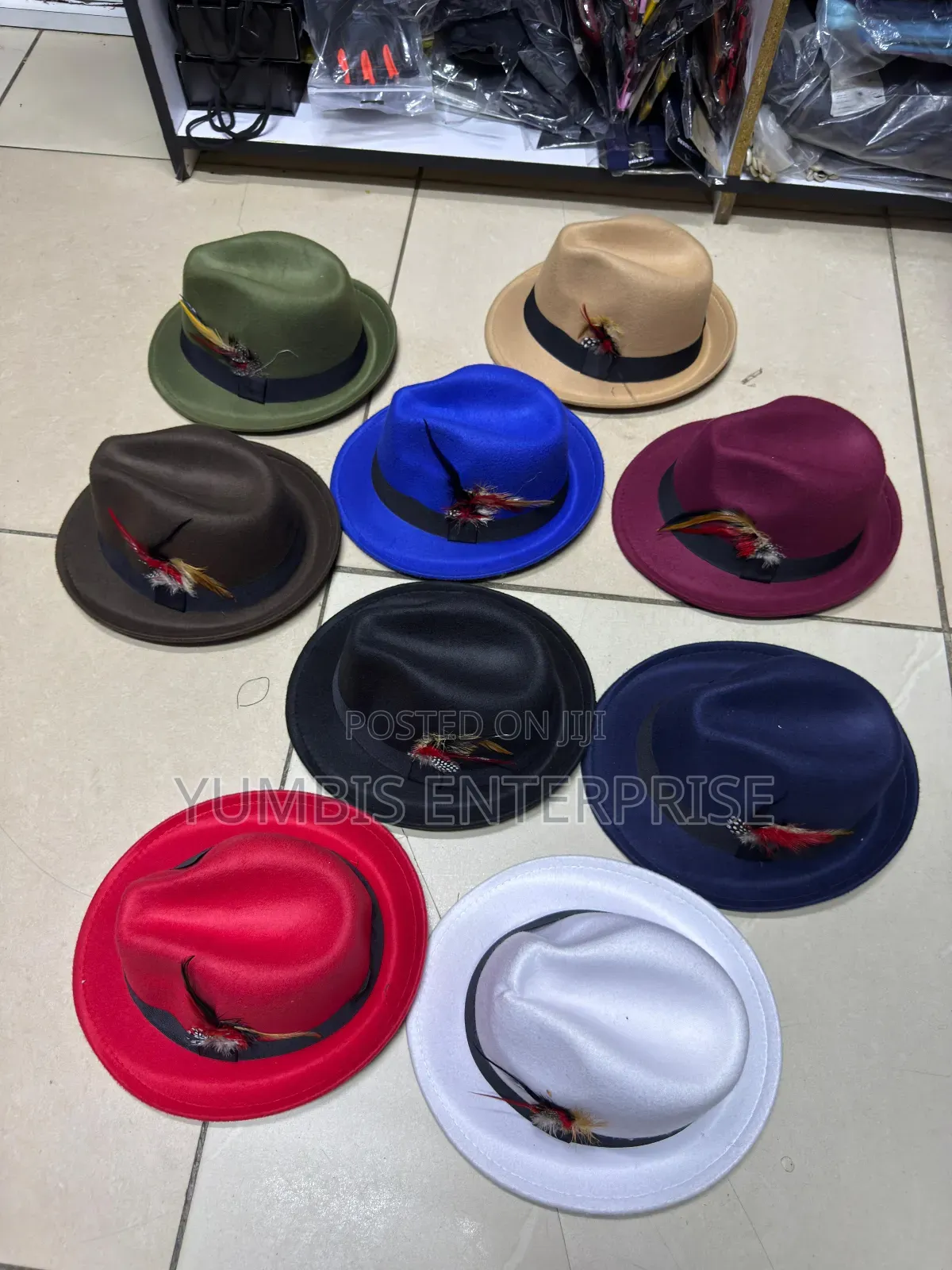 Small Papa Fedora Hats in Different Colors With a Feather Decor