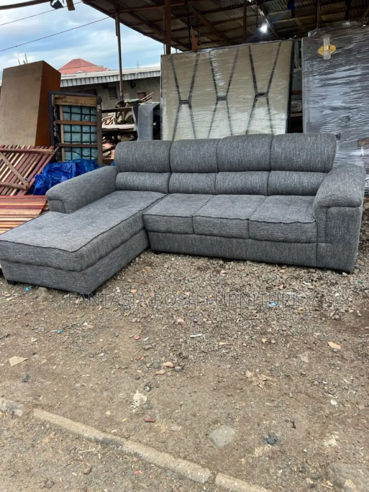 5 Seater Grey L-Shaped Sectional Sofa - Limited Stock
