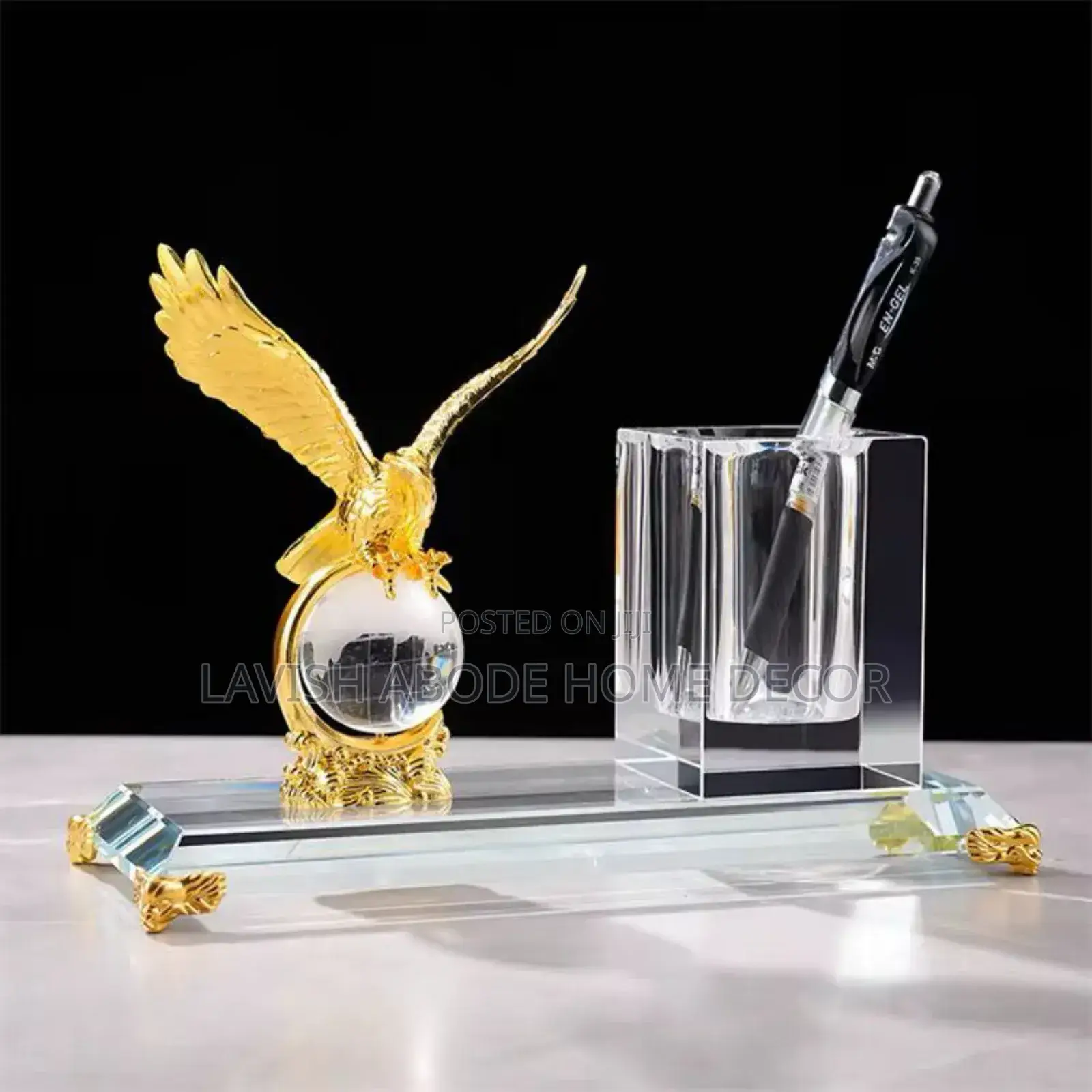 Gold Globe Desktop Gift With Crystal Pen Holder /Table Office Decor