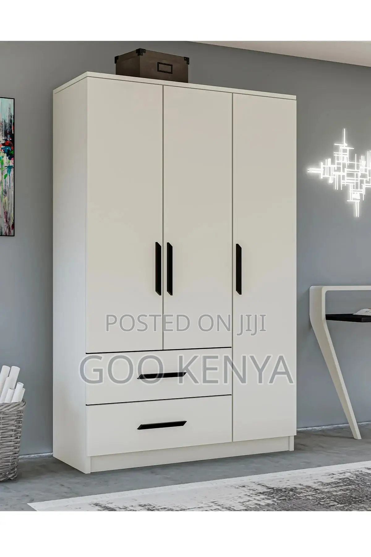 Home Wardrobe; MDF Double Door Bedroom Closet With Two Drawers