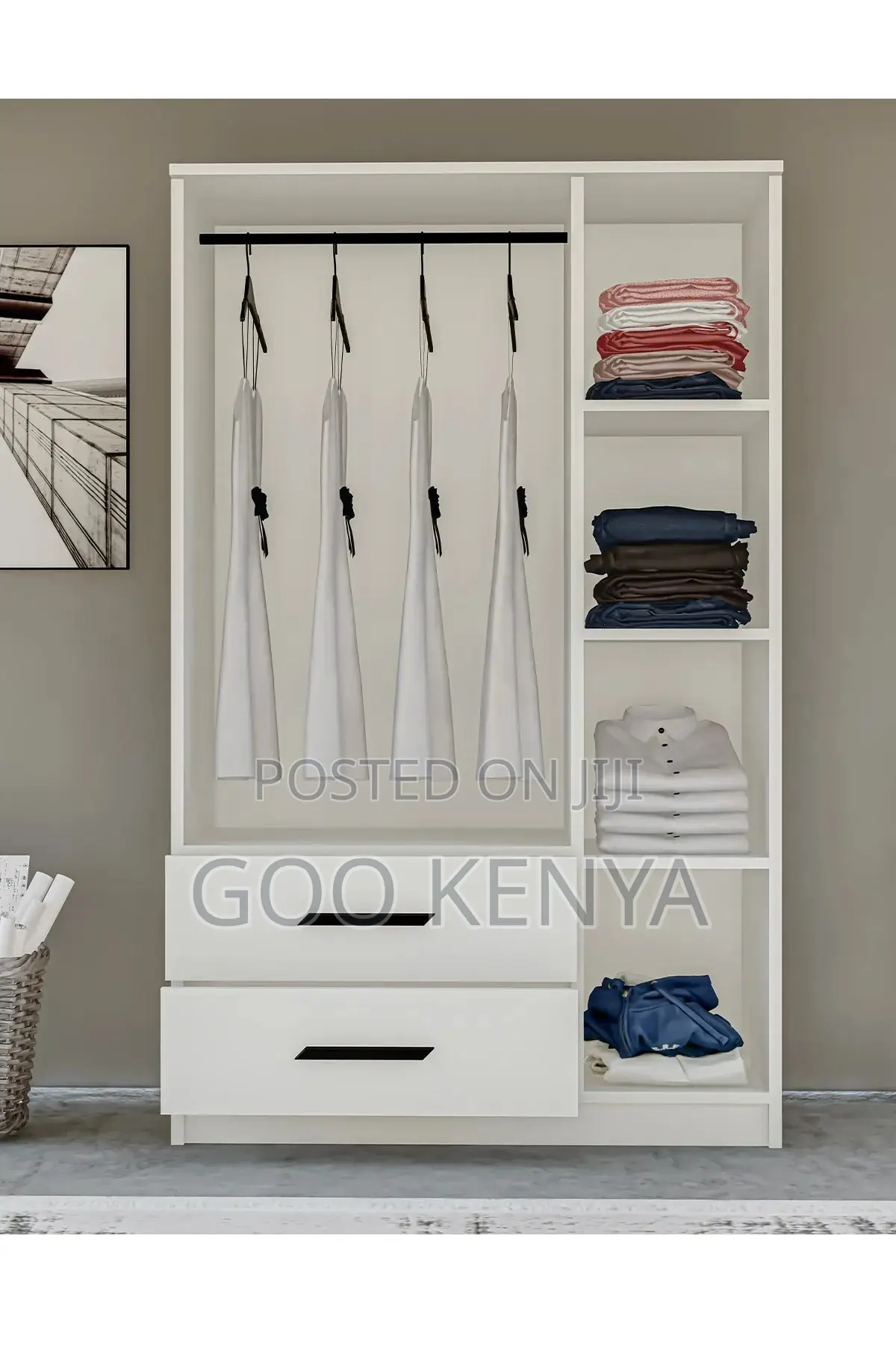 Home Wardrobe; MDF Double Door Bedroom Closet With Two Drawers