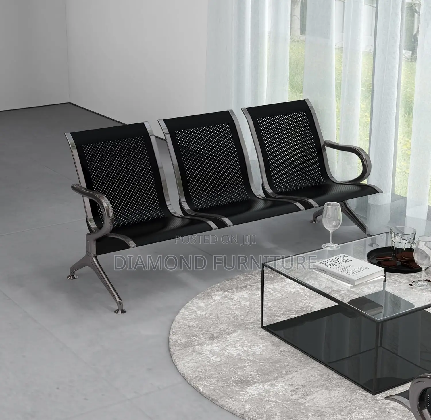 Office Furniture; Durable {3-Seater}Office Waiting Bench With Armrests