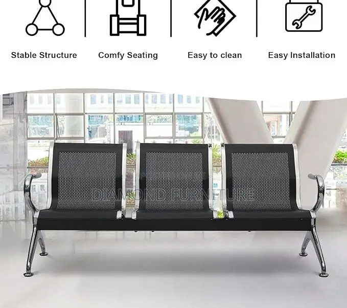 Office Furniture; Durable {3-Seater}Office Waiting Bench With Armrests