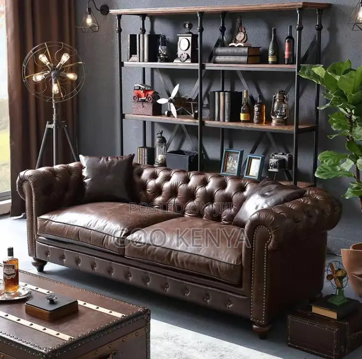 Home Sofa; 3-Seater Home Living Room Leather Couch