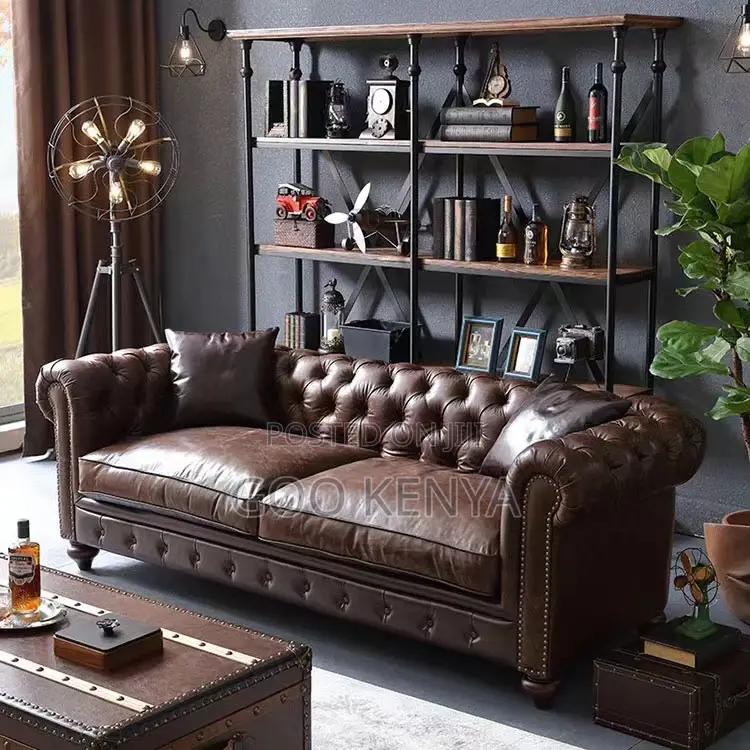 Home Sofa; 3-Seater Home Living Room Leather Couch