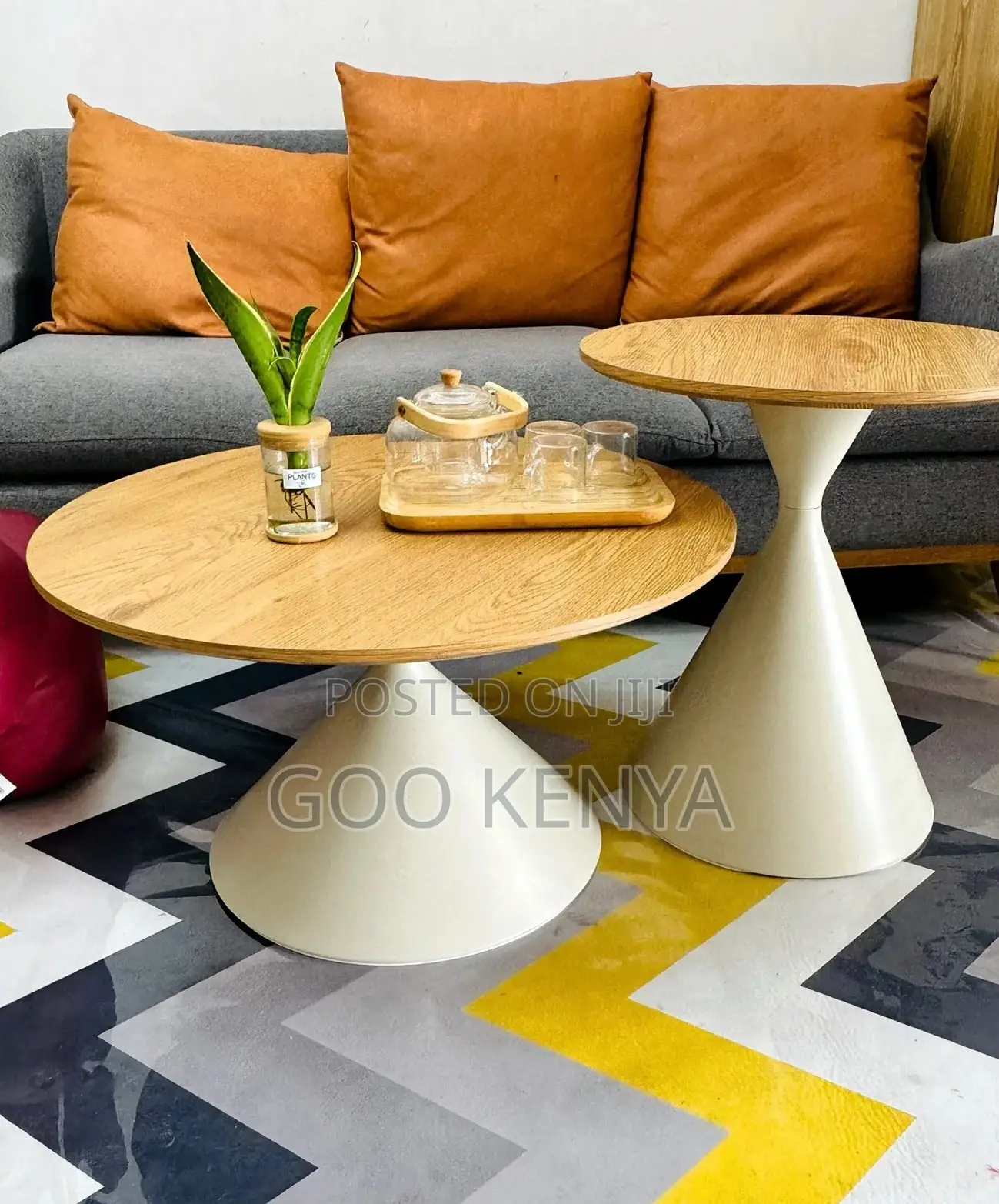 Home Coffee Table; Round Wooden Twin Coffee Table for Living Room