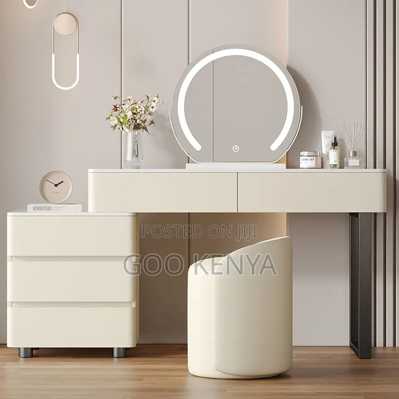 Home Dresser; Wooden Dressing Table Set With Led Mirror