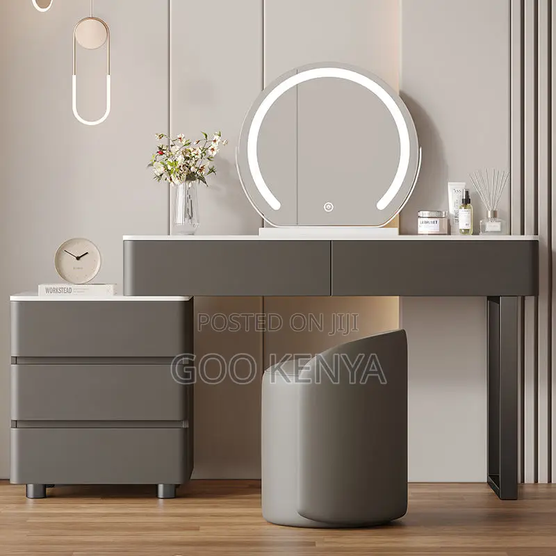 Home Dresser; Wooden Dressing Table Set With Led Mirror