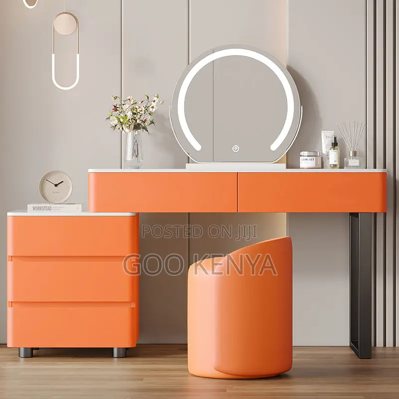Home Dresser; Wooden Dressing Table Set With Led Mirror
