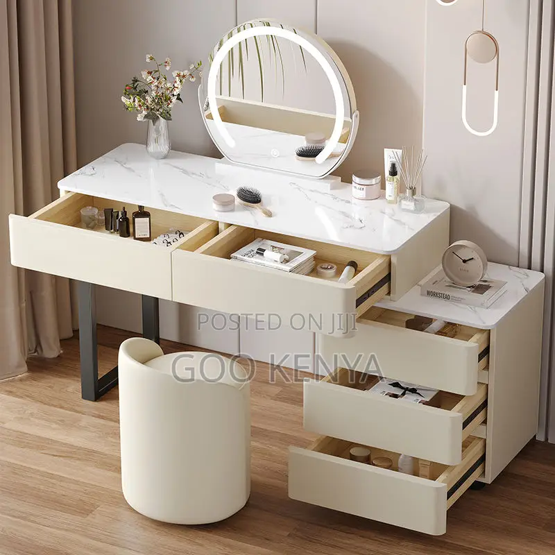 Home Dresser; Wooden Dressing Table Set With Led Mirror