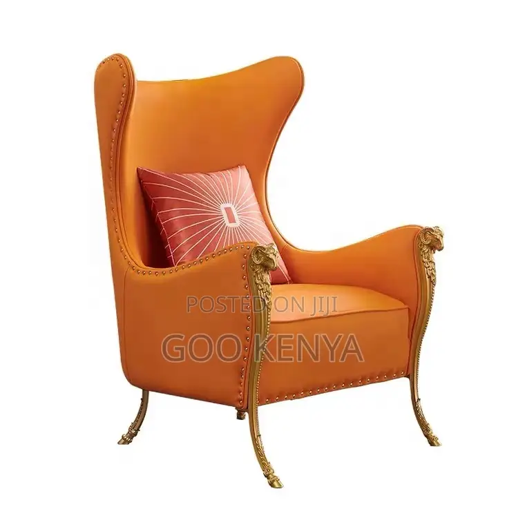 Home Chair; Single Seater Leather Accent Chair With Gold Base