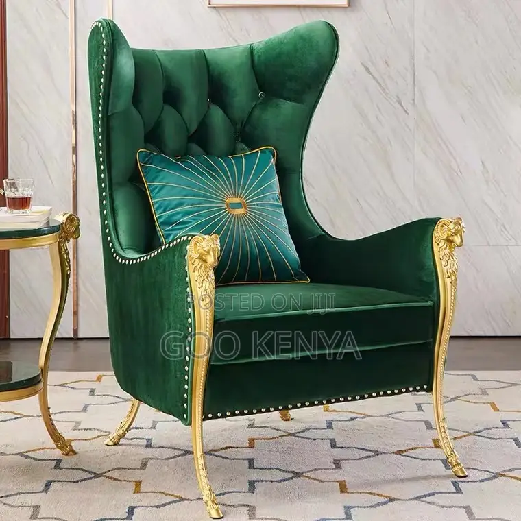 Home Chair; Single Seater Leather Accent Chair With Gold Base