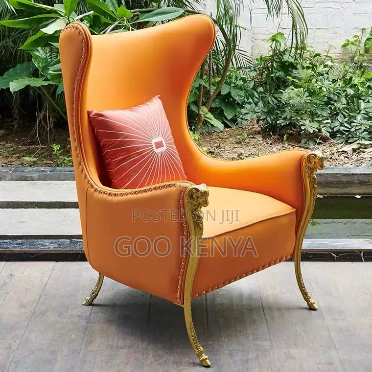 Home Chair; Single Seater Leather Accent Chair With Gold Base