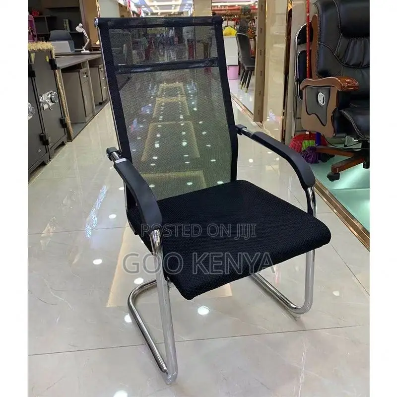 Office Chair; Chrome Base Black Mesh Waiting Office Chair