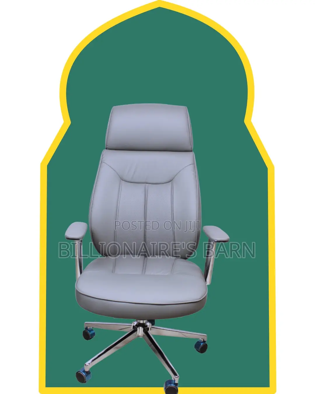 Grey Executive Leather Office Chair | Imported Padded Armrests