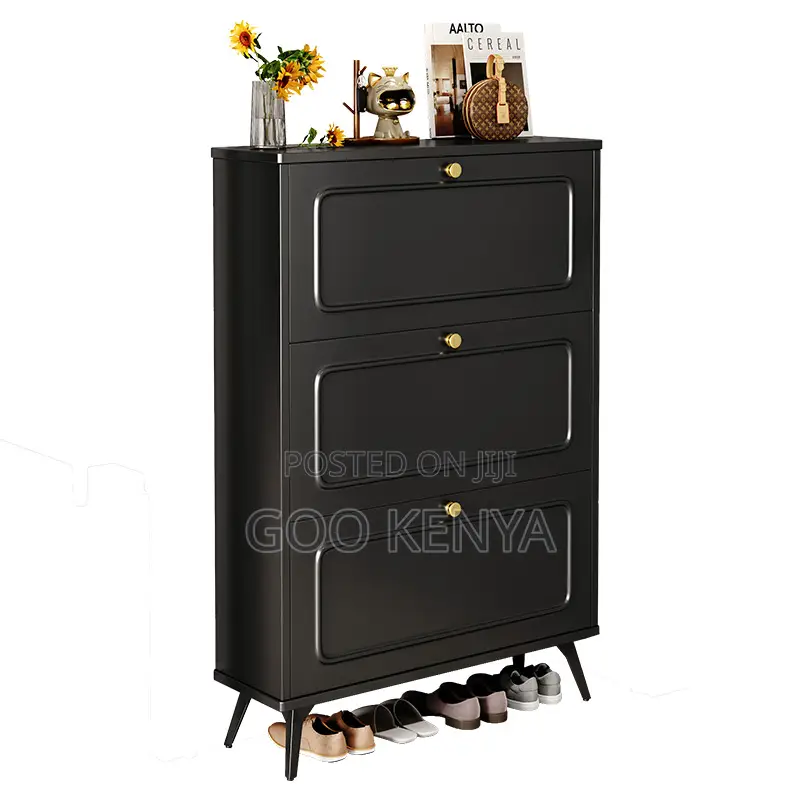 Home Shoe Rack; Wooden 3-Drawer Flip Shoe Cabinet