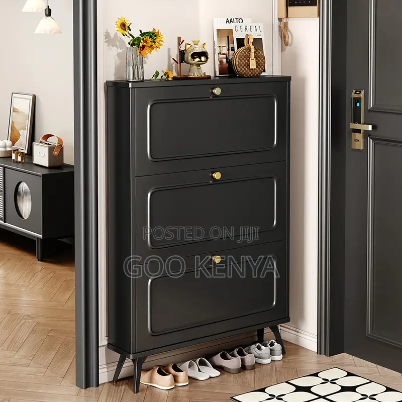 Home Shoe Rack; Wooden 3-Drawer Flip Shoe Cabinet