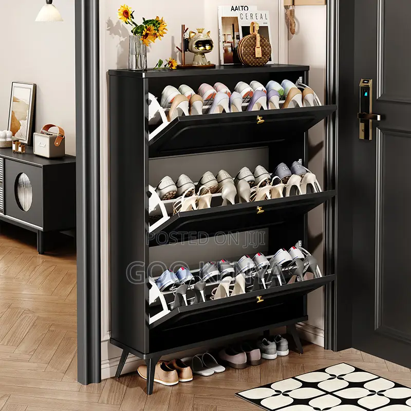 Home Shoe Rack; Wooden 3-Drawer Flip Shoe Cabinet
