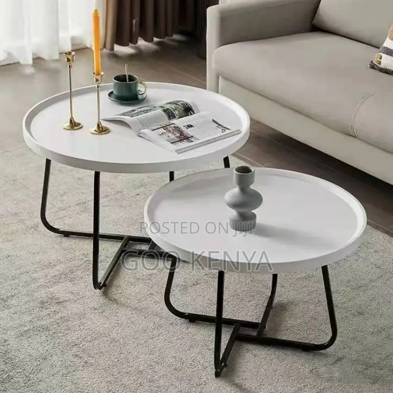 Home Coffee Table; Wood Top Round Coffee Table With Metallic Legs
